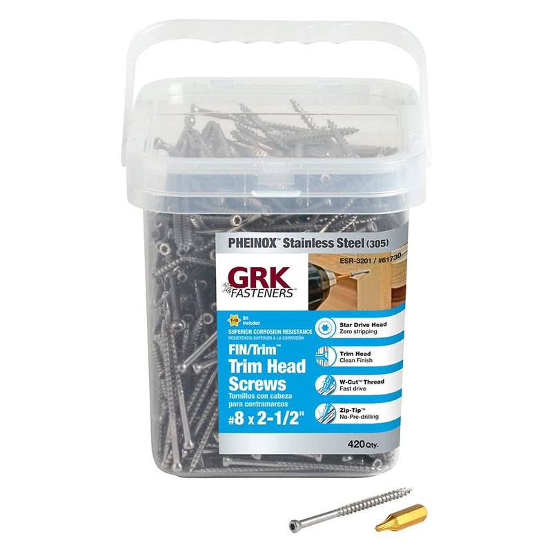GRK 61730#8 x 2-1/2" FIN/Trimâ„¢ 305 Stainless Steel Finish Screws 420 Count